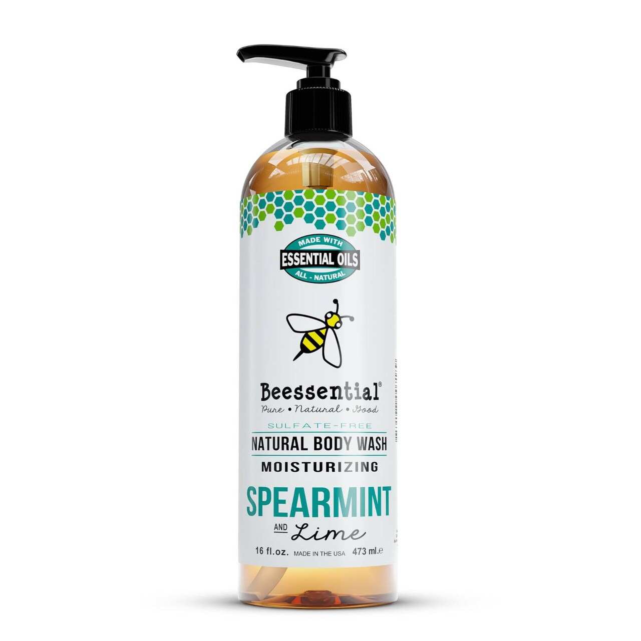Beessential All Natural Moisturizing Body Wash Spearmint Lime 16 oz